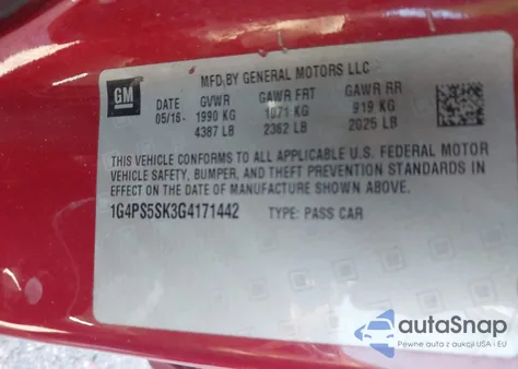 2016 Buick Verano Leather Group из США, поврежденный, VIN 1G4PS5SK3G4171442